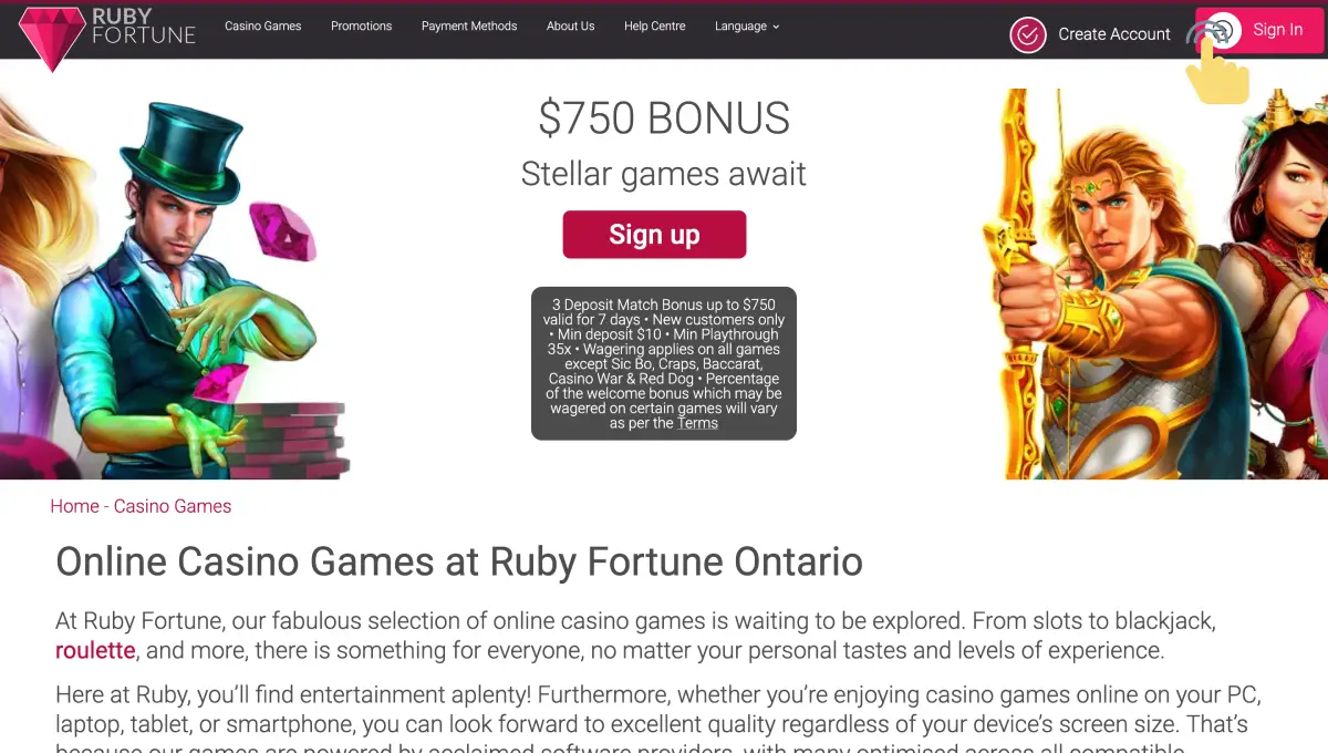 How to log in to your Ruby Fortune casino account
