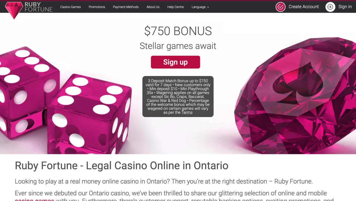 The official Ruby Fortune Casino website in Canada